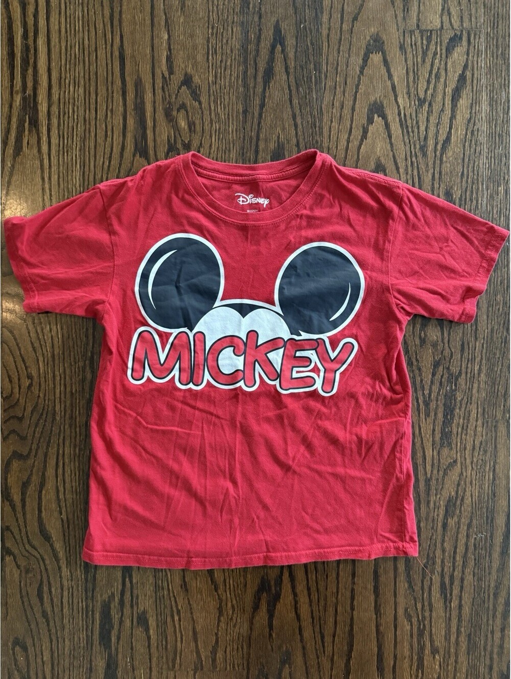 Disney Mickey Mouse Logo Red Shirt Print Short Sleeve Crew Neck Tee Kids Small